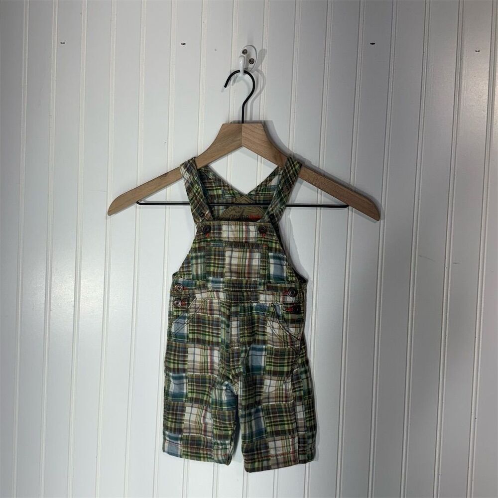 2009 OshKosh GenuineBaby Cotton Madras Plaid Snap Overalls 6M Y2K Preppy Classic
